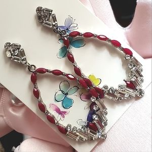 Fashion Rosy-Red & Baguette Post Earrings